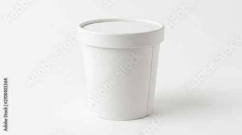A blank minimalist paper ice cream pint tub mockup with a matte white finish on a solid white background