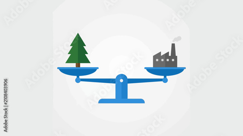 Konstfotografi Industrial development and environmental conservation are balanced on a seesaw, symbolizing the ongoing challenge of achieving sustainability