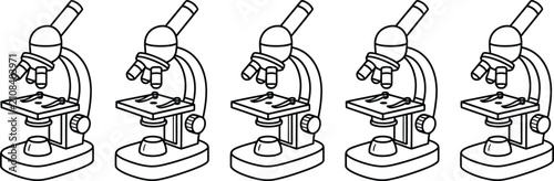 Картината върху платно Set of five identical microscopes with transparent background for scientific ill