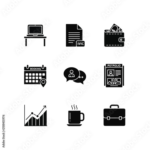 Business icons on white background.