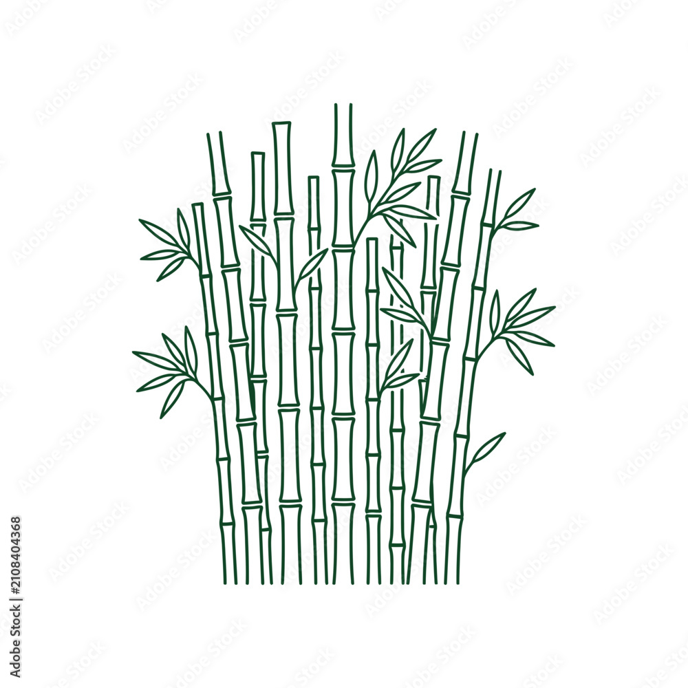 Obraz premium Minimalist vector line art icon of a compact elegant bamboo grove plant stalk cluster featuring clean botanical contours for organic natural design