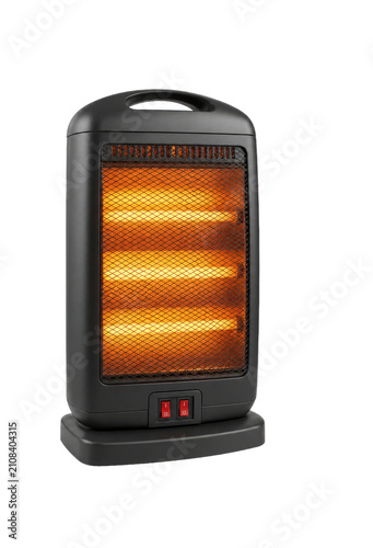Portable electric heater with glowing heating elements and on/off switches