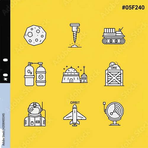Collection of various industrial objects icons.