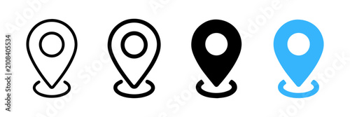Location pin icon. Map marker symbol. GPS navigation sign. Place pictogram for address, route, destination, travel and local service design stock vector.	
