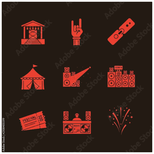 Concert Music Festival Icon Set.