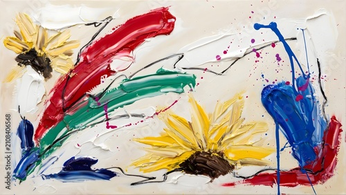 A stunning artistic image covered with vibrant acrylic paint splashes, rich saturated colors, dynamic brush strokes, thick paint texture, colorful liquid splashes, premium fine art composition, realis