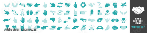 Фотография Hand gesture icon set with various symbolic and communicative signs on transpare