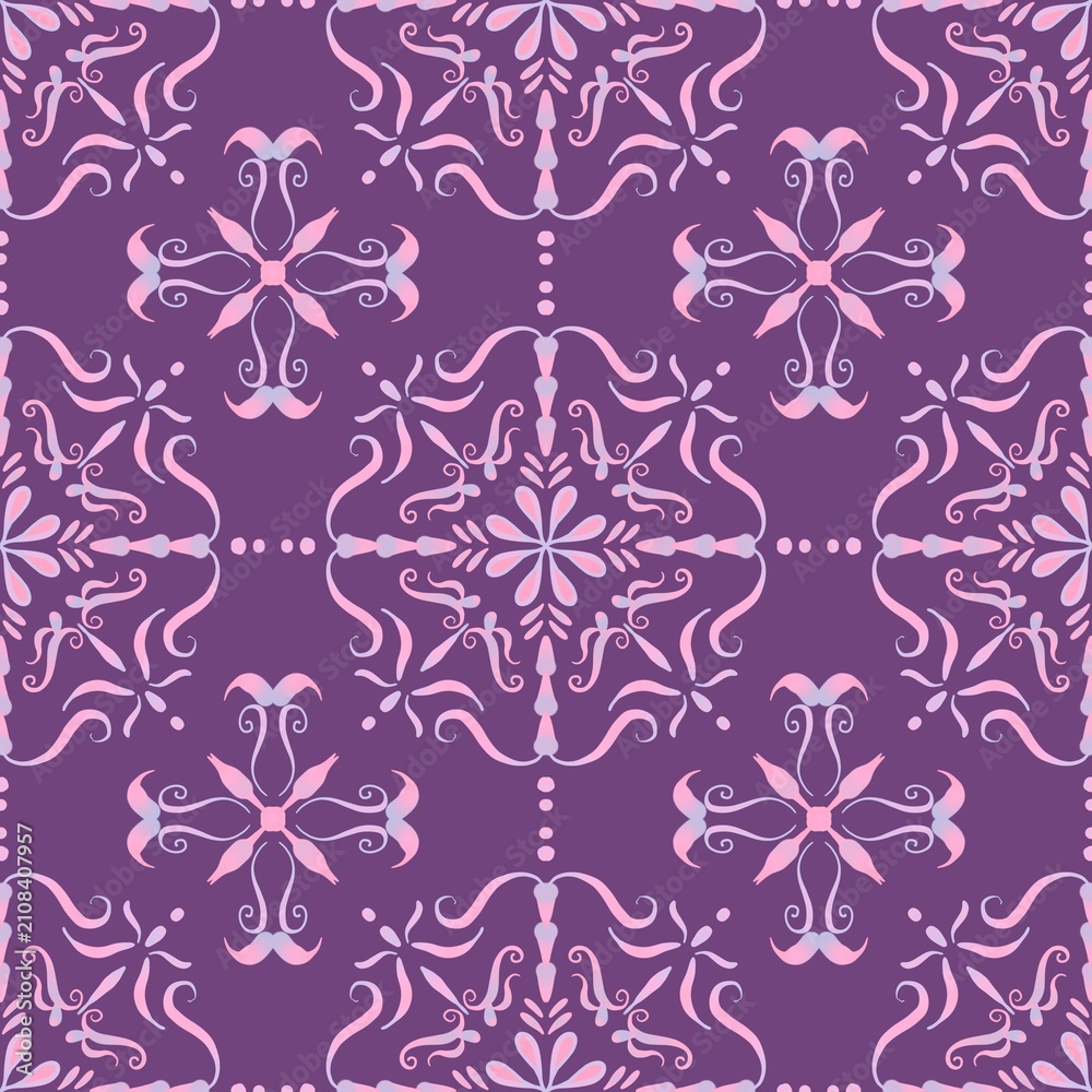 Fototapeta premium Elegant Pastel Floral Seamless Pattern in Purple and Pink