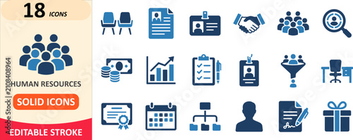 Human resources and corporate management solid icon collection with resources management corporate business staffing