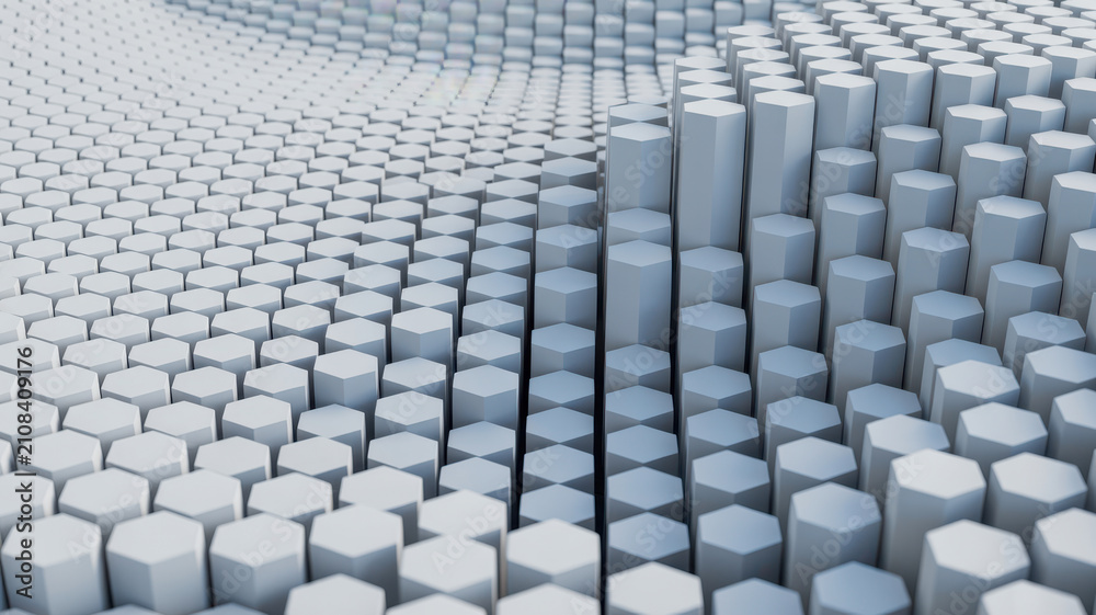 Naklejka premium Abstract background with 3D white hexagonal pillars in a wave pattern.