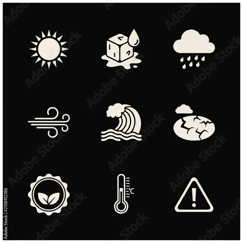 Weather forecast icons on black.