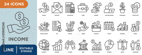 Bild auf Leinwand Income line icon set with editable stroke for paycheck, accounting, work, paymen