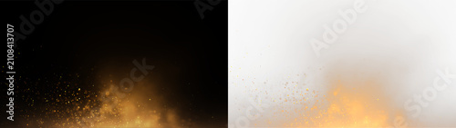 Konstfotografi Bright orange explosion against a transparent background shows particles and dus