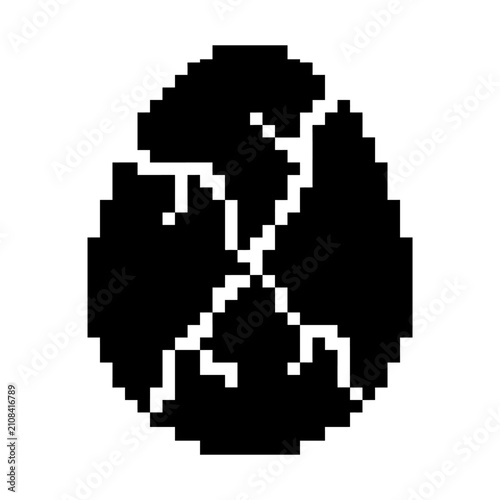 Pixelated Cracked Egg Icon, Abstract Symbol of New Life or Broken Idea