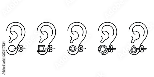 Bild auf Leinwand Five ear piercing and earring designs showcasing different gemstone cuts and stud styles for jewelry lovers