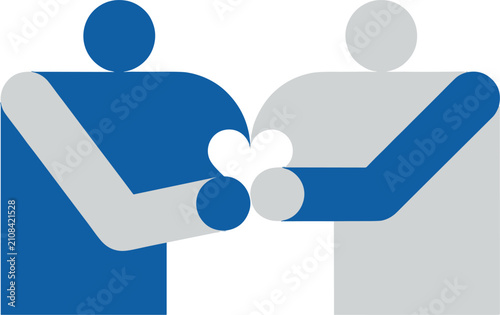 Minimalist vector illustration of two figures holding a shared heart shape between their hands