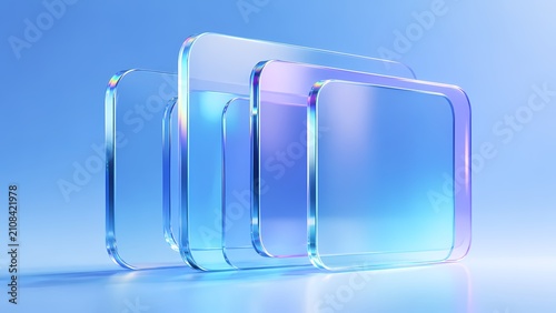 Transparent glass rectangles with soft blue gradient lighting in studio setup rectangles transparent gradient reflection abstract minimalist