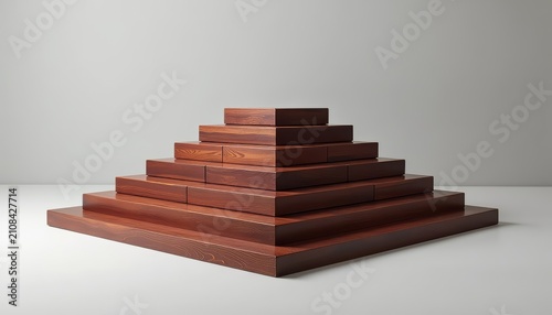 Wooden Pyramid Structure Ascending on Clean Background for Business Progression
