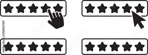 Obraz na płótnie Five star rating bar icon set, black outline feedback bars with hand cursor and
