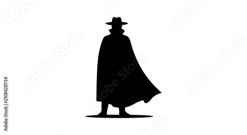 Obraz na płótnie Silhouette of Mysterious Cloaked Figure with Hat.
