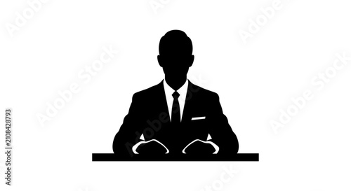 Foto Silhouette of Businessman Reading Document at Desk.