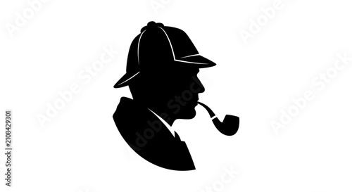 Foto Silhouette of Detective with Pipe and Hat.