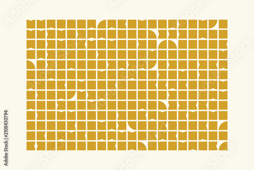 Obraz na plátně Mustard yellow grid pattern with rounded corner squares and semi-circle shapes o