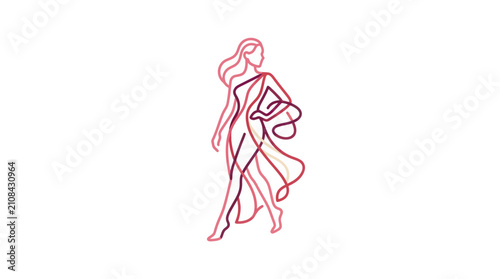 Bild auf Leinwand Woman in flowing dress walking alone.