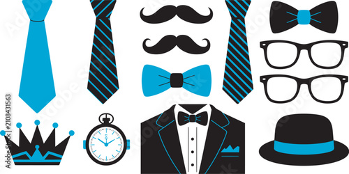 Obraz na płótnie Men's accessories icon collection, flat vector illustration featuring bow tie, c