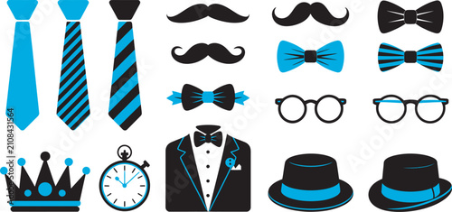 Fotografija Men's accessories icon collection, flat vector illustration featuring bow tie, c