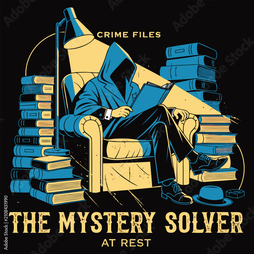 Obraz na płótnie Mystery Solver Detective Reading Crime Files Vintage Illustration for Book Lover