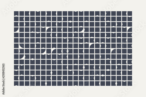 Obraz na plátně Dark gray geometric grid pattern with cutout semi-circle and v-shaped negative s