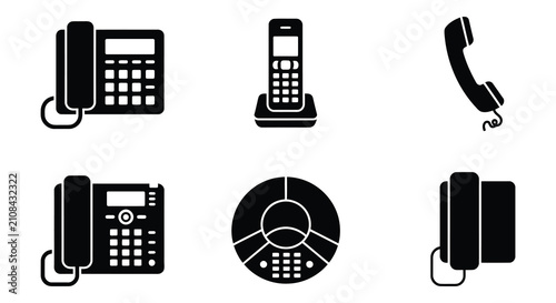 Bild auf Leinwand Telecommunication Devices Black Silhouette Vector Icons On White Background