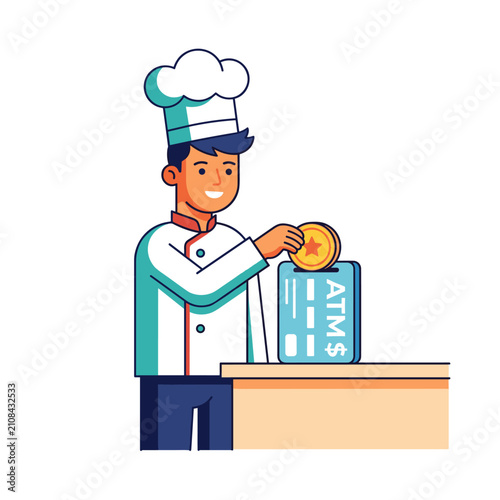 Chef Inserting Gold Coin into ATM Machine | Restaurant Business Finance