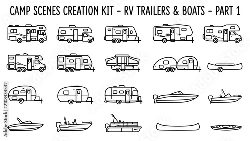 Bild auf Leinwand Collection of hand drawn doodle icons featuring various recreational vehicles ca