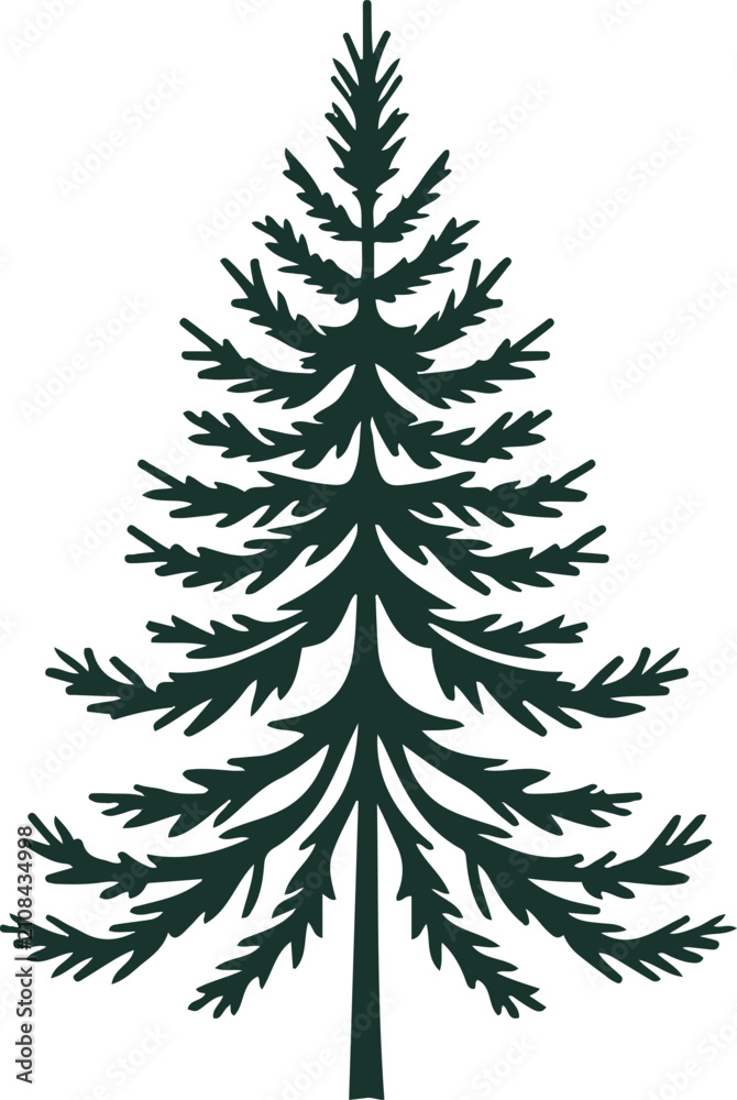 Obraz premium Minimal Forest Pine Silhouette Emblem, Bold Black Outline, Balanced Evergreen Geometry, Premium Svg Logo