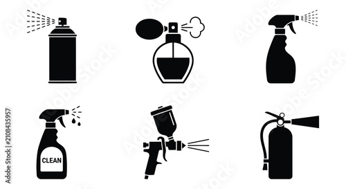Cuadro en lienzo Spray bottles and canisters black silhouette vector illustration on white backgr