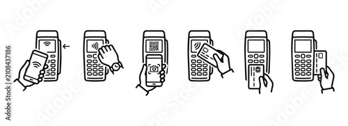 Fotografía Contactless payment terminal transactions set with terminal contactless smartpho