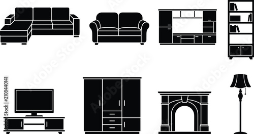 Fotografija Modern Living Room Furniture Silhouette Collection with Sofa Cabinet Wardrobe TV