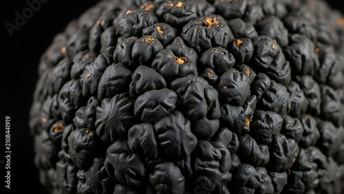 Extreme close-up of a fresh black truffle's textured surface.