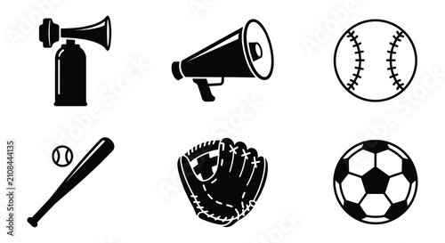 Fotografía Sports Equipment Icons Black Silhouette Set On White Background