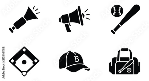 Quadro su tela Sports Equipment Icons Black Silhouette Set On White Background