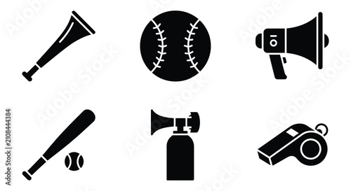Quadro su tela Sports Equipment Icons Black Silhouette Set On White Background