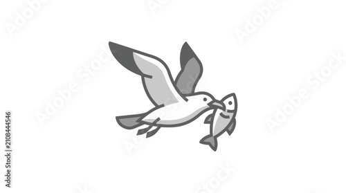 Konstfotografi Seagull flying with caught fish.