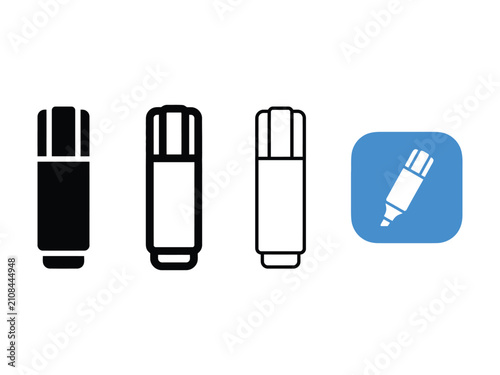 Obraz na płótnie Set of USB flash drives and marker icon on transparent background