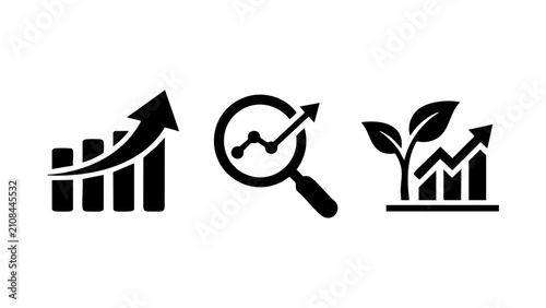 Business growth and financial success icons set