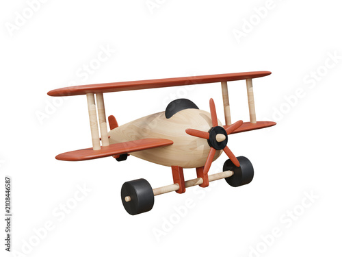 Wooden Biplane Toy 3D render