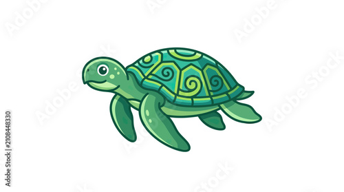 Cute Cartoon Green Sea Turtle Character Illustration