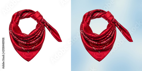 Bild auf Leinwand A folded red silk bandana with a white paisley pattern on a transparent backgrou