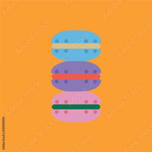 Cute pastel macarons stack vector illustration, four colorful French macarons with different cream fillings, 